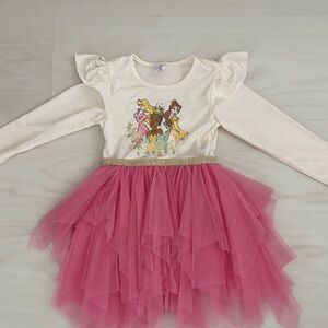 Disney Princess Long Sleeve Dress with Pink Tulle Skirt, 3T